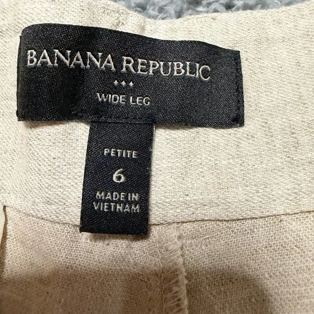 Banana Republic Wide Leg Pants Womens 6 Petite Cream Linen Blend High Rise
